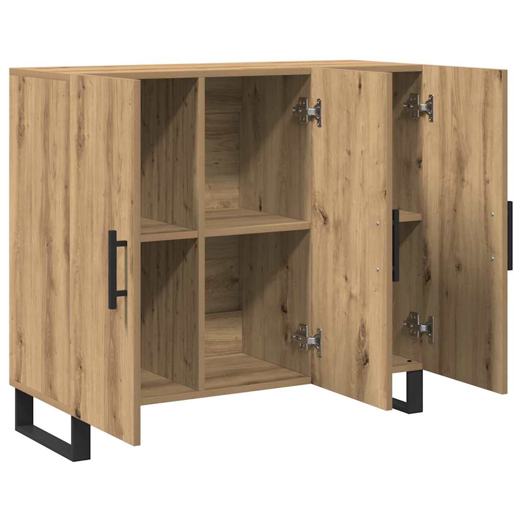 Dressoir met 3 deuren 90x34x80 cm bewerkt hout artisanaal eiken