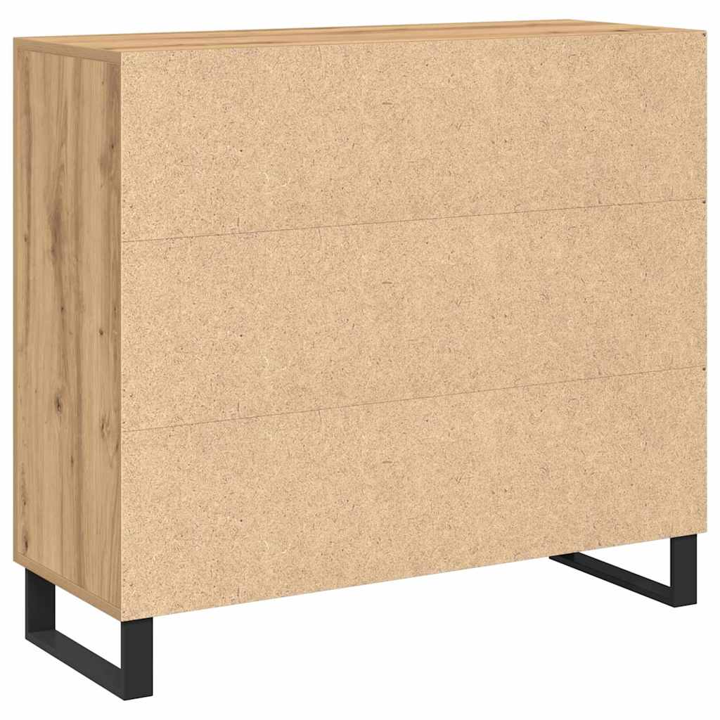 Dressoir met 3 deuren 90x34x80 cm bewerkt hout artisanaal eiken