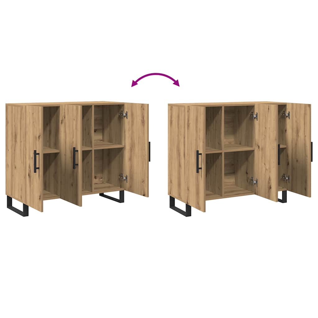 Dressoir met 3 deuren 90x34x80 cm bewerkt hout artisanaal eiken
