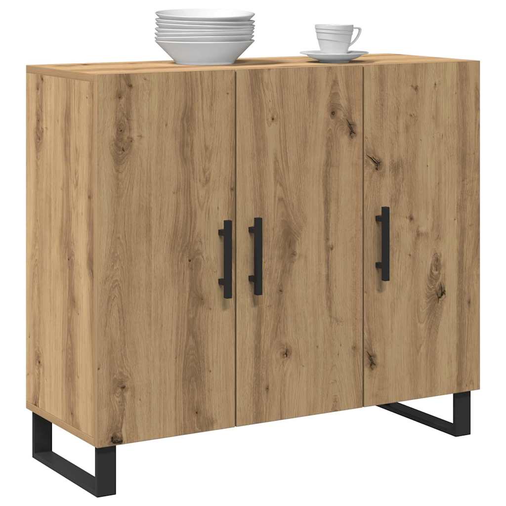 Dressoir met 3 deuren 90x34x80 cm bewerkt hout artisanaal eiken