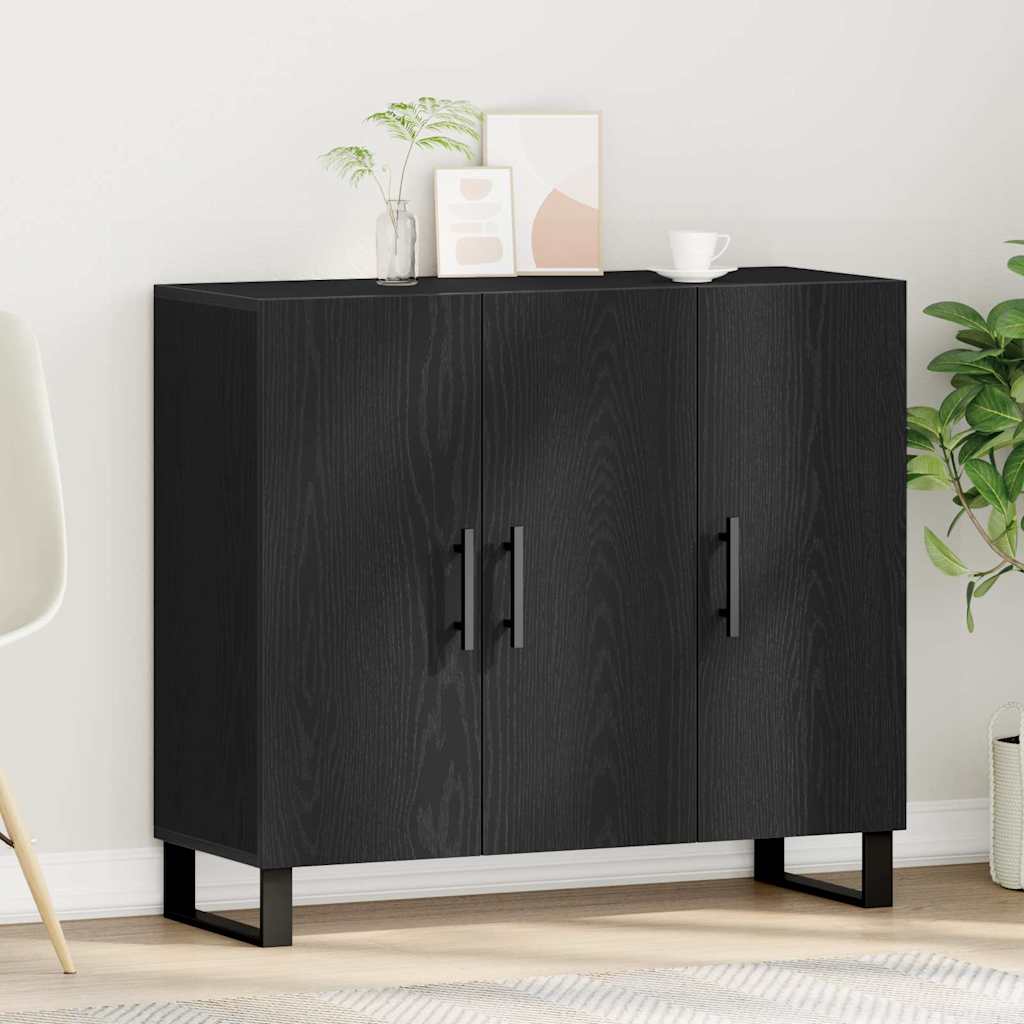 Dressoirmet 3 deuren 90x34x80 cm bewerkt hout zwart eikenkleur