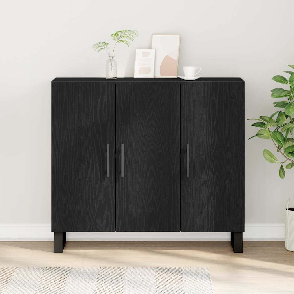 Dressoirmet 3 deuren 90x34x80 cm bewerkt hout zwart eikenkleur