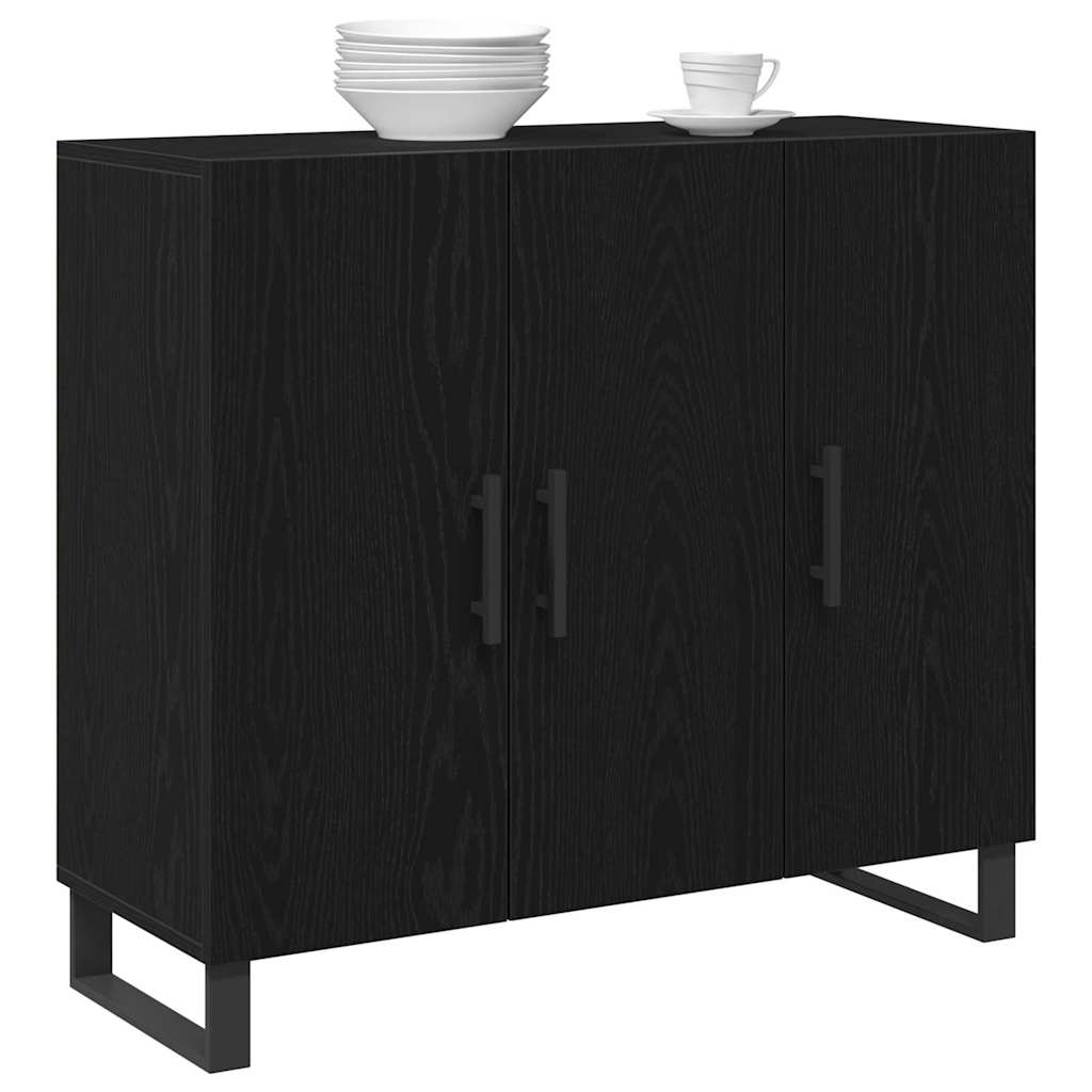 Dressoirmet 3 deuren 90x34x80 cm bewerkt hout zwart eikenkleur