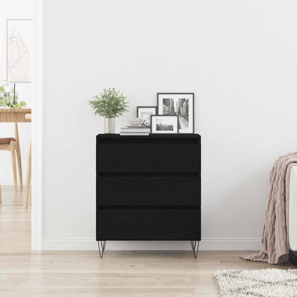Dressoir met lades 60x35x70 cm bewerkt hout zwart eikenkleurig