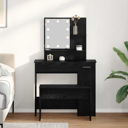 Toilettafel Set Zwart eiken 86.5 x 35 x 136 cm Bewerkt hout