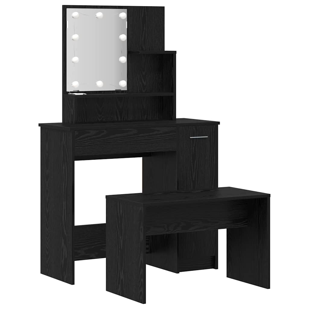 Toilettafel Set Zwart eiken 86.5 x 35 x 136 cm Bewerkt hout