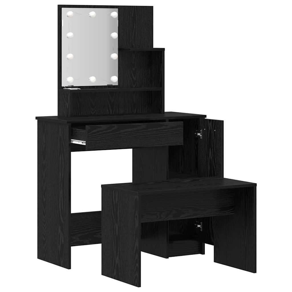 Toilettafel Set Zwart eiken 86.5 x 35 x 136 cm Bewerkt hout