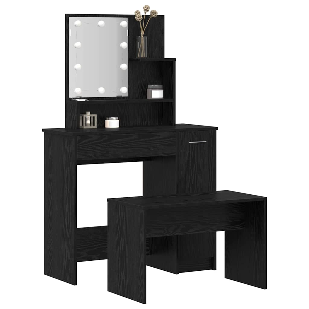 Toilettafel Set Zwart eiken 86.5 x 35 x 136 cm Bewerkt hout
