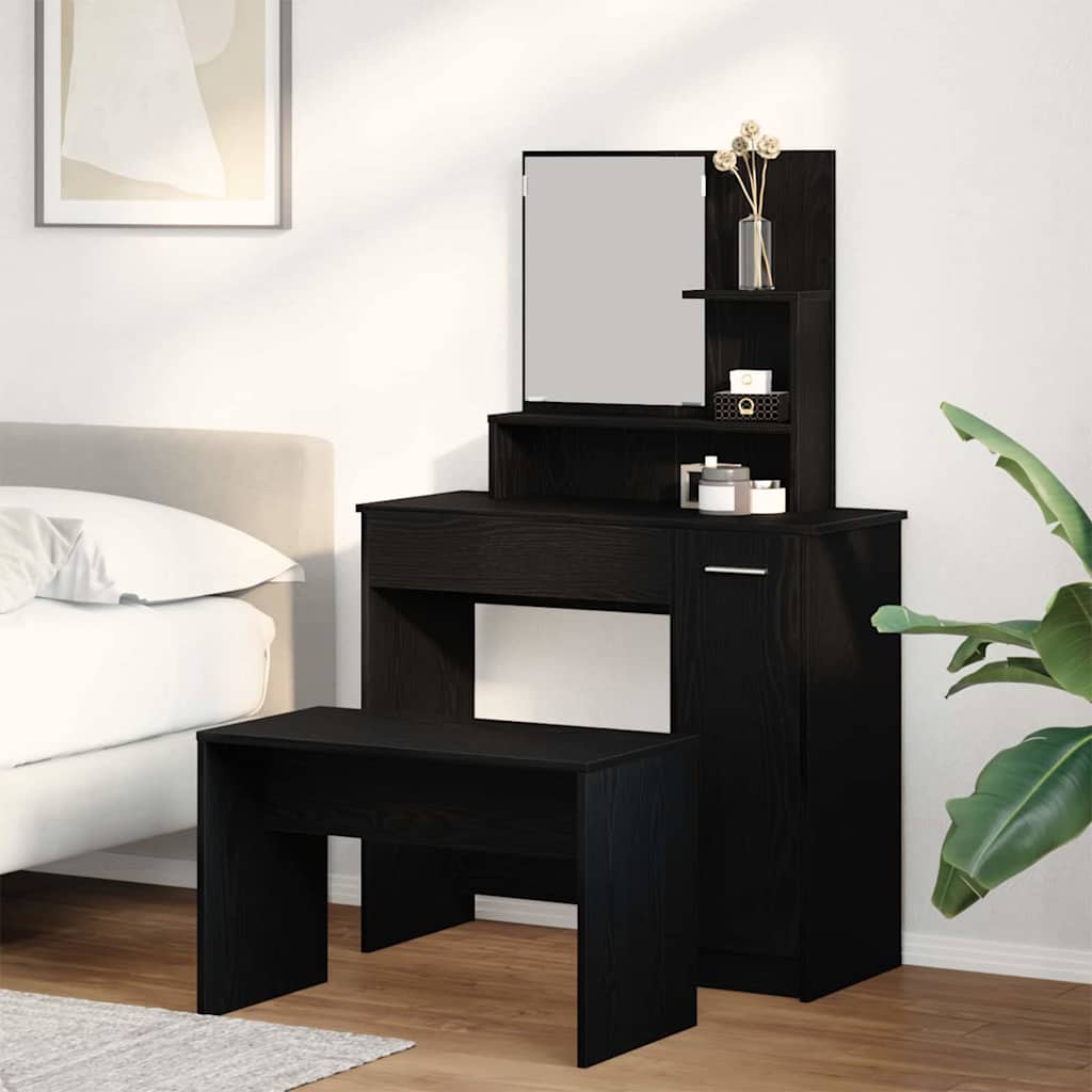 Toilettafel Set Zwart eiken 86.5 x 35 x 136 cm Bewerkt hout
