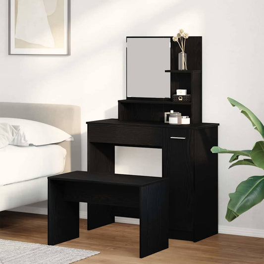 Toilettafel Set Zwart eiken 86.5 x 35 x 136 cm Bewerkt hout