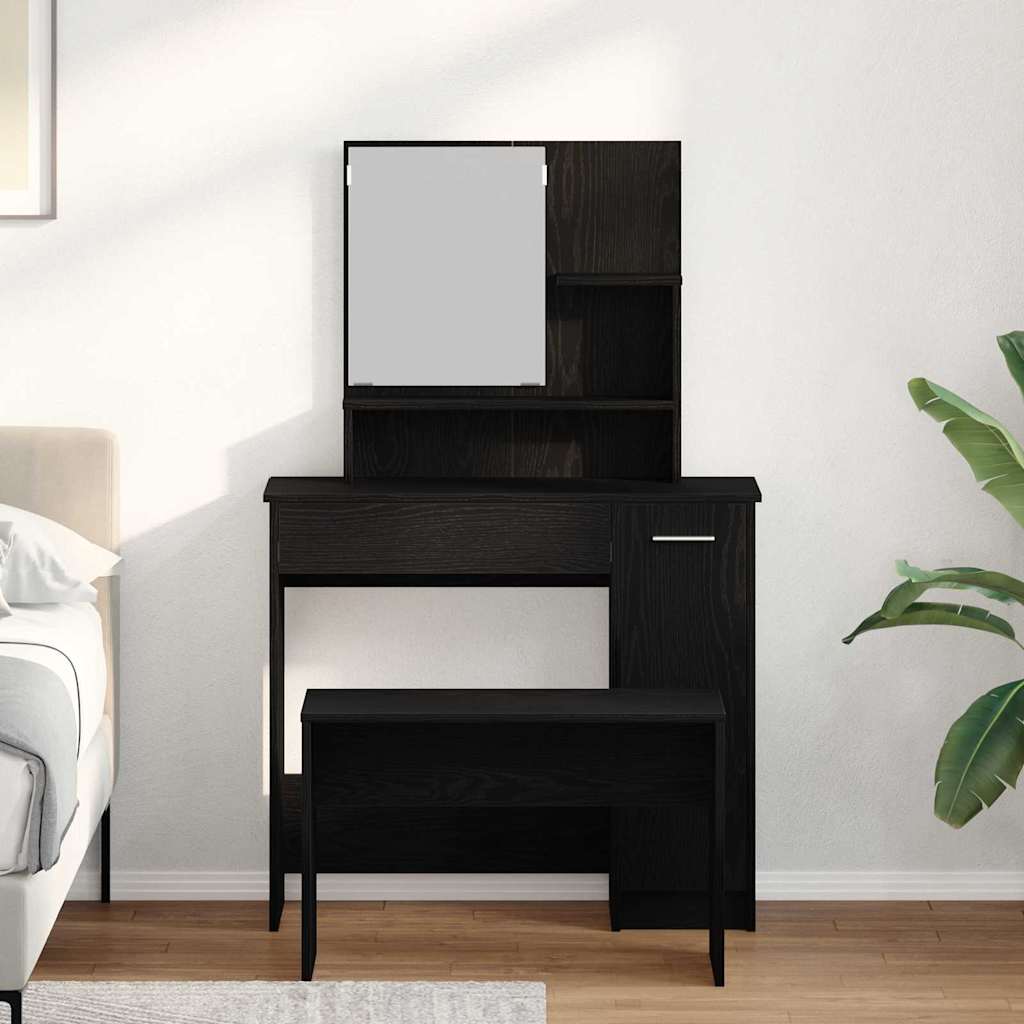 Toilettafel Set Zwart eiken 86.5 x 35 x 136 cm Bewerkt hout