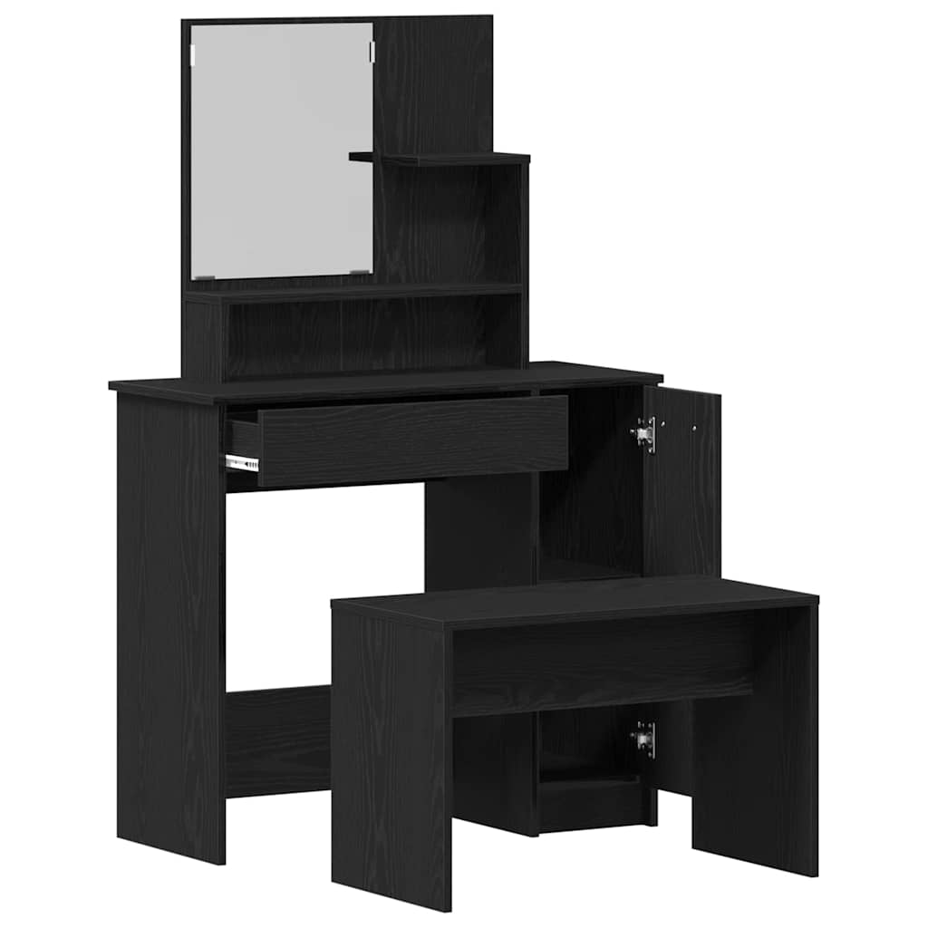 Toilettafel Set Zwart eiken 86.5 x 35 x 136 cm Bewerkt hout