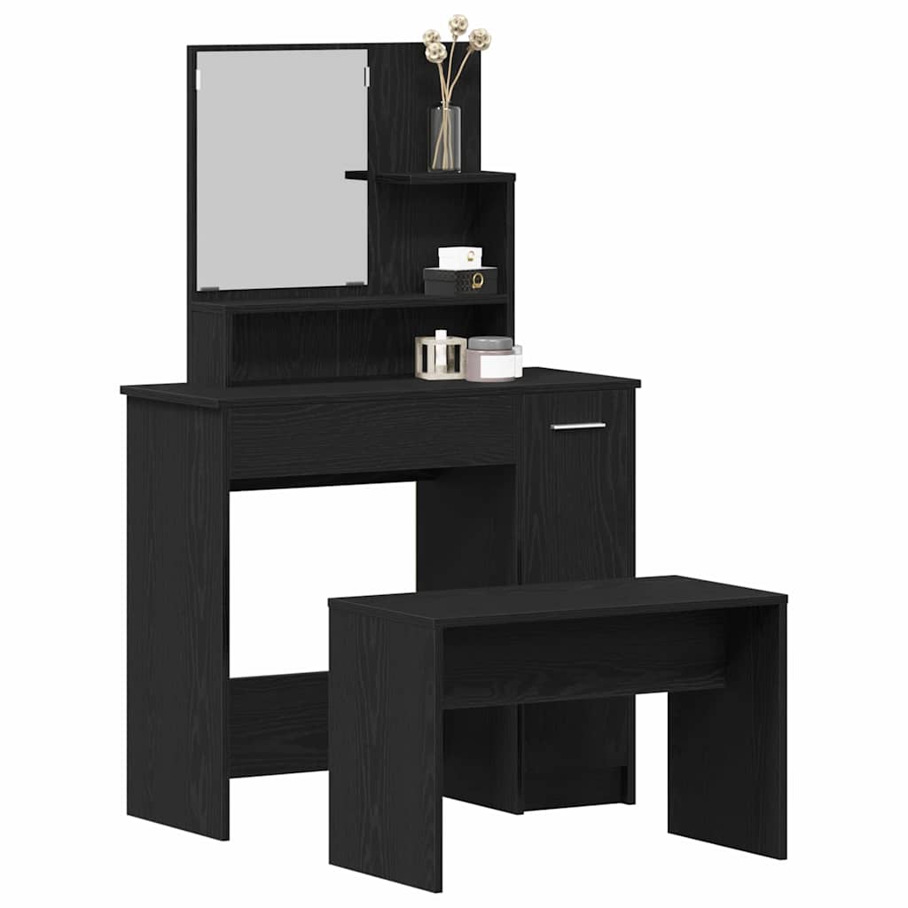 Toilettafel Set Zwart eiken 86.5 x 35 x 136 cm Bewerkt hout