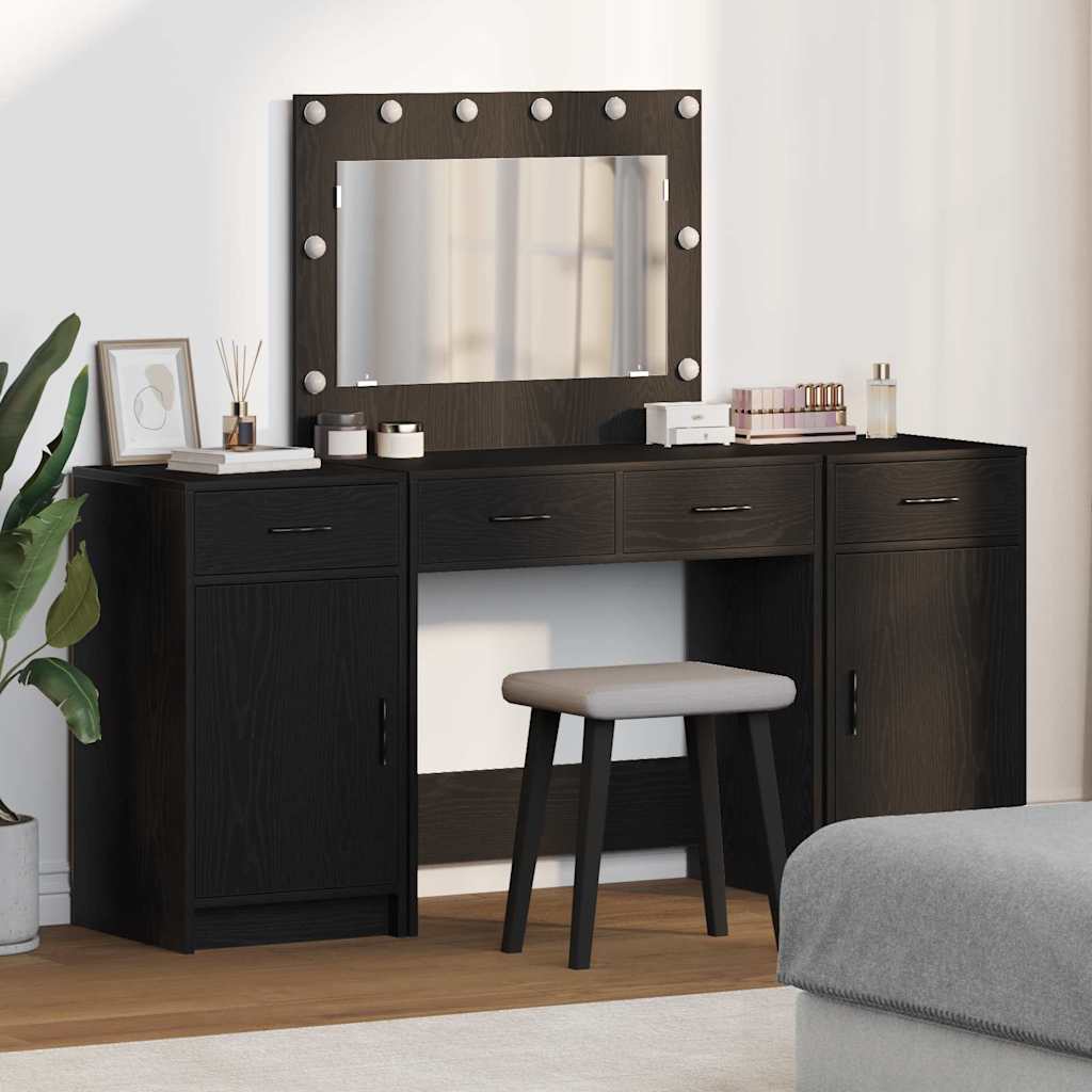 Kaptafel met lade 3 pcs Zwart 40 x 41 x 75 cm Bewerkt hout