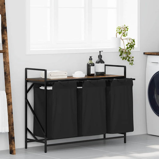 Wasmand 3 vakken met plank gerookt eikenkleurig