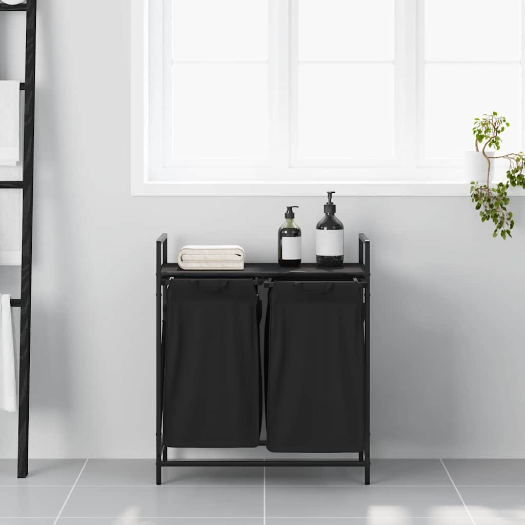 Wasmand 2 vakken met plank zwart eikenkleurig