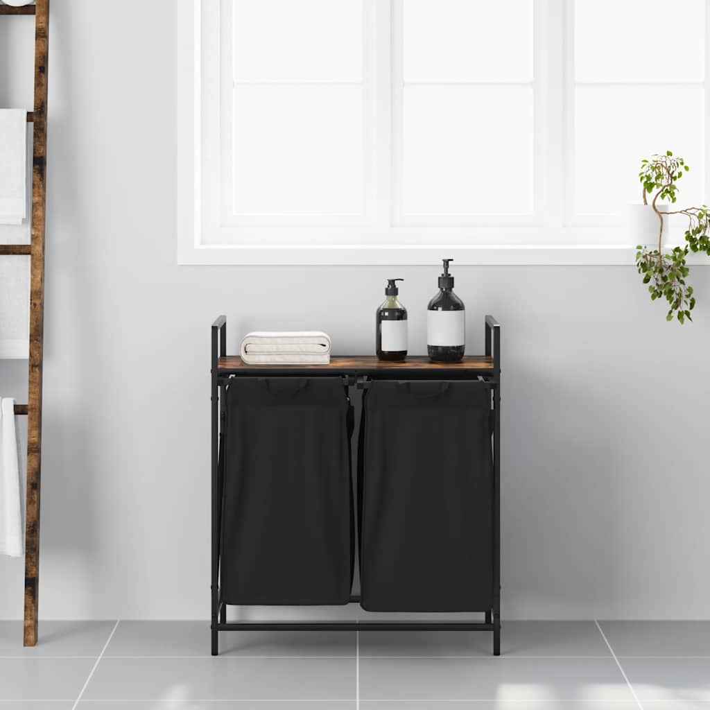 Wasmand 2 vakken met plank gerookt eikenkleurig