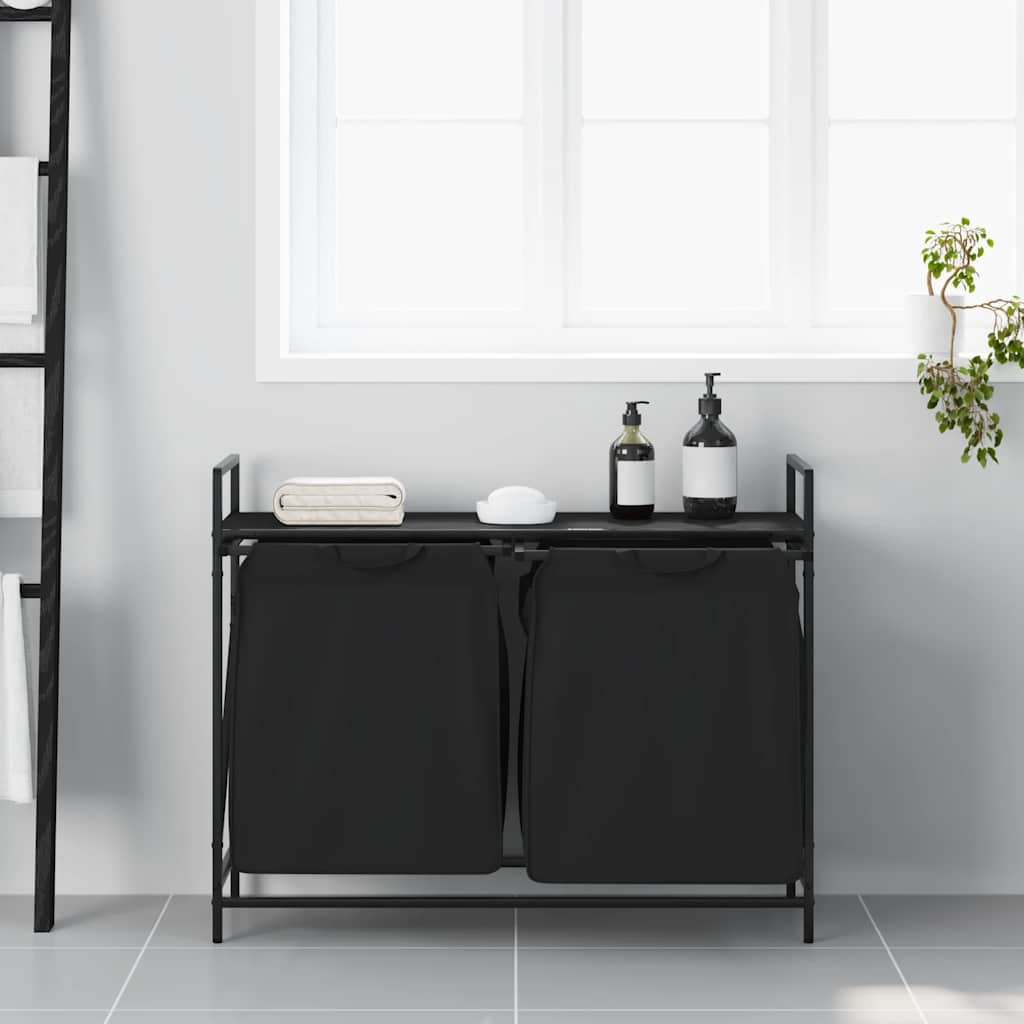 Wasmand 2 vakken met plank zwart eikenkleurig