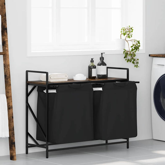 Wasmand 2 vakken met plank gerookt eikenkleurig