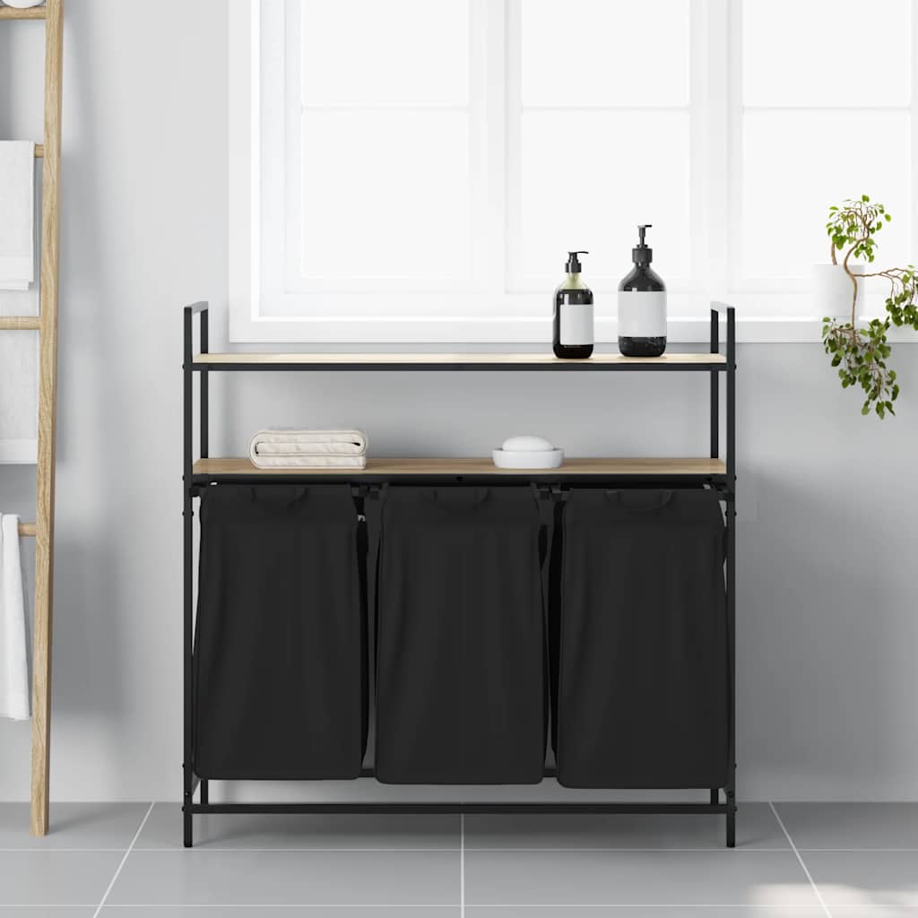 Wasmand 3 vakken met planken sonoma eikenkleurig