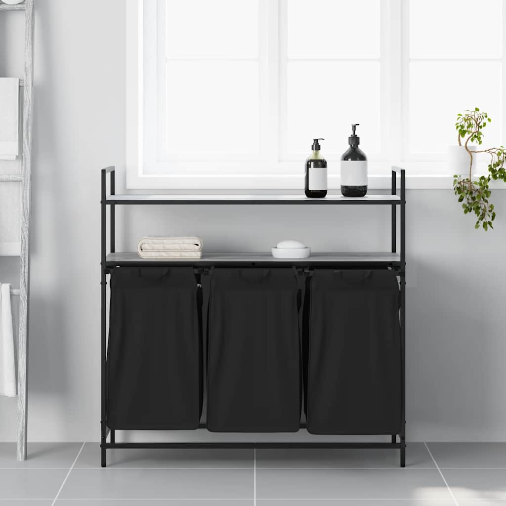 Wasmand 3 vakken met planken grijs sonoma eiken
