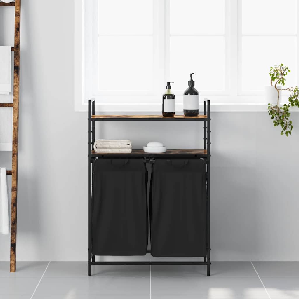 Wasmand 2 vakken met planken gerookt eikenkleurig