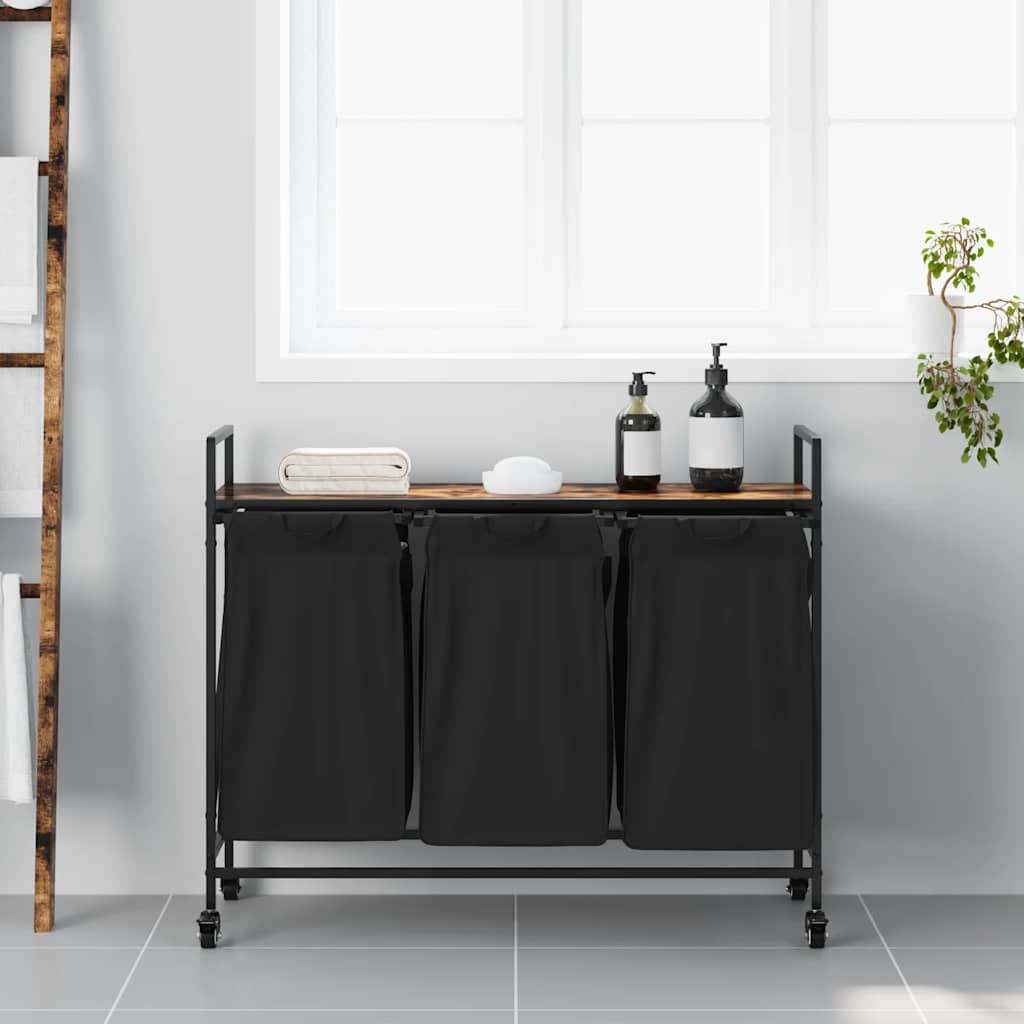Wasmand 3 vakken met planken gerookt eikenkleurig
