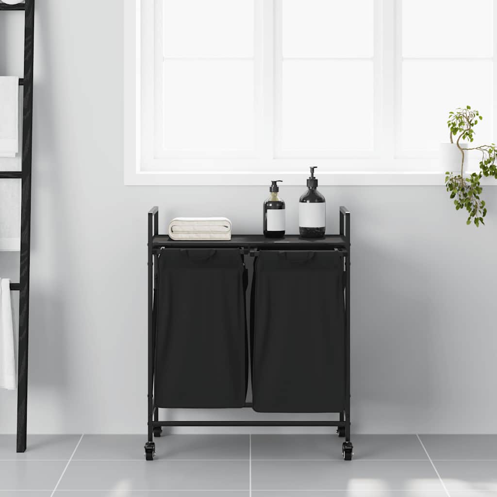 Wasmand 2 vakken met planken zwart eikenkleurig