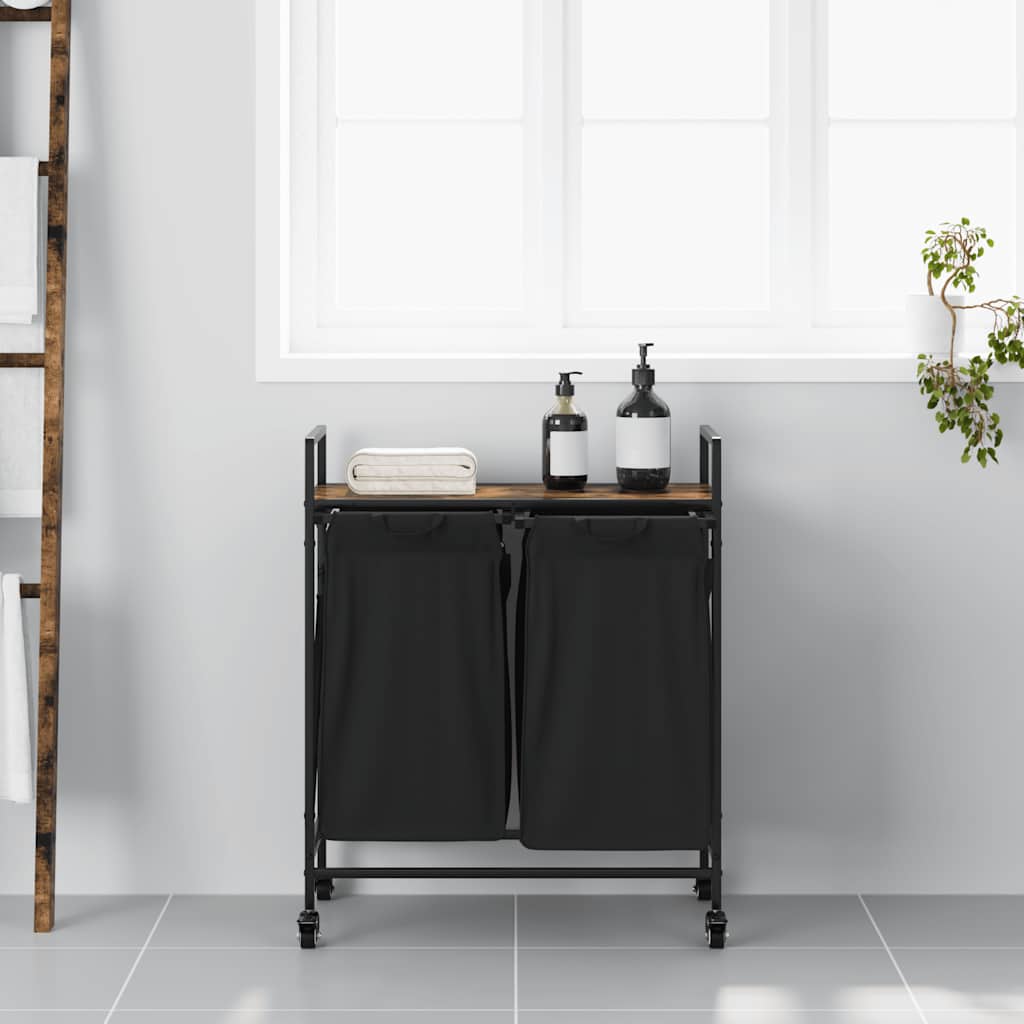 Wasmand 2 vakken met planken gerookt eikenkleurig