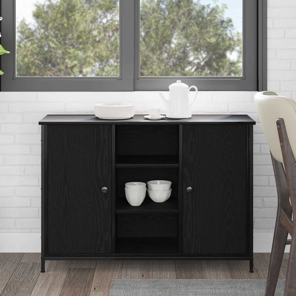 Sideboard Zwart Eiken 100x35x70 cm Hout en Staal