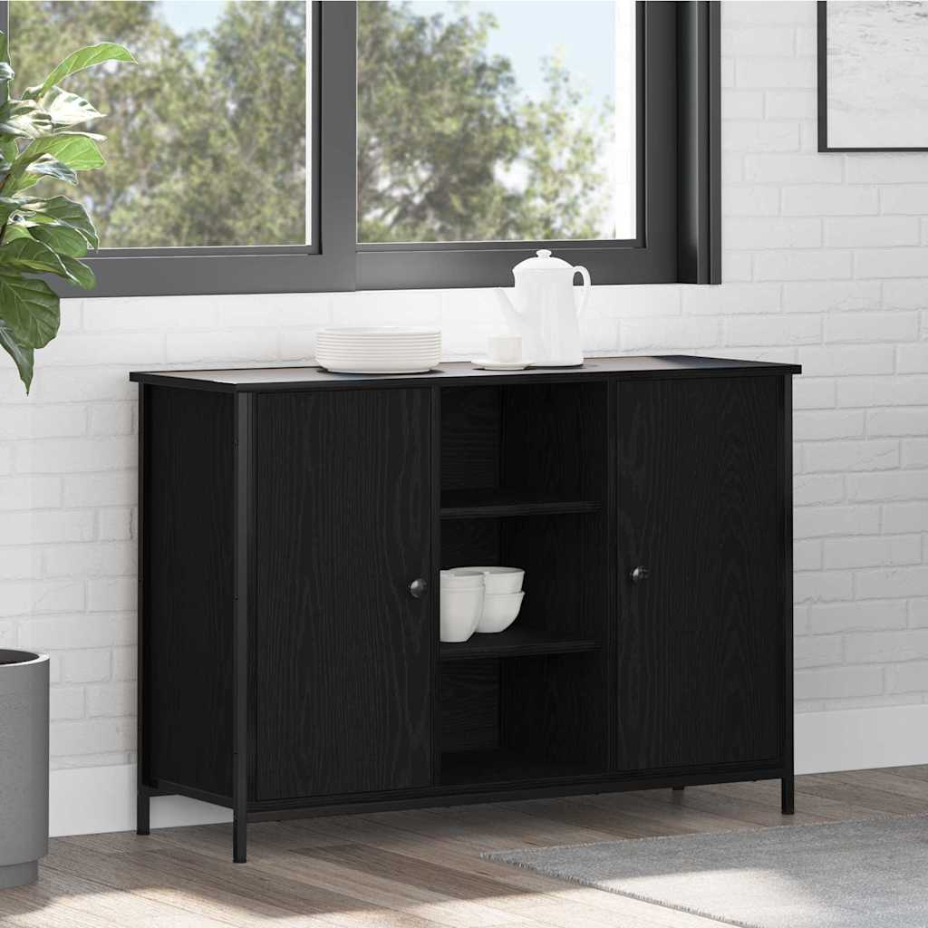 Sideboard Zwart Eiken 100x35x70 cm Hout en Staal