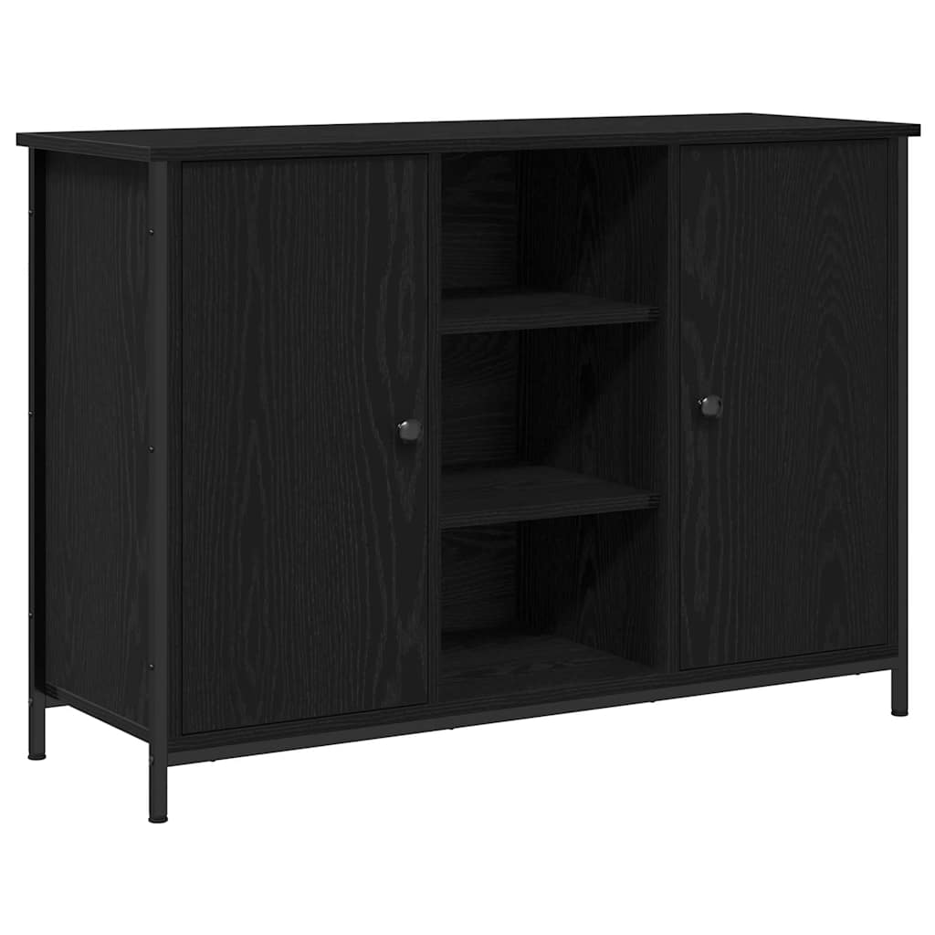 Sideboard Zwart Eiken 100x35x70 cm Hout en Staal