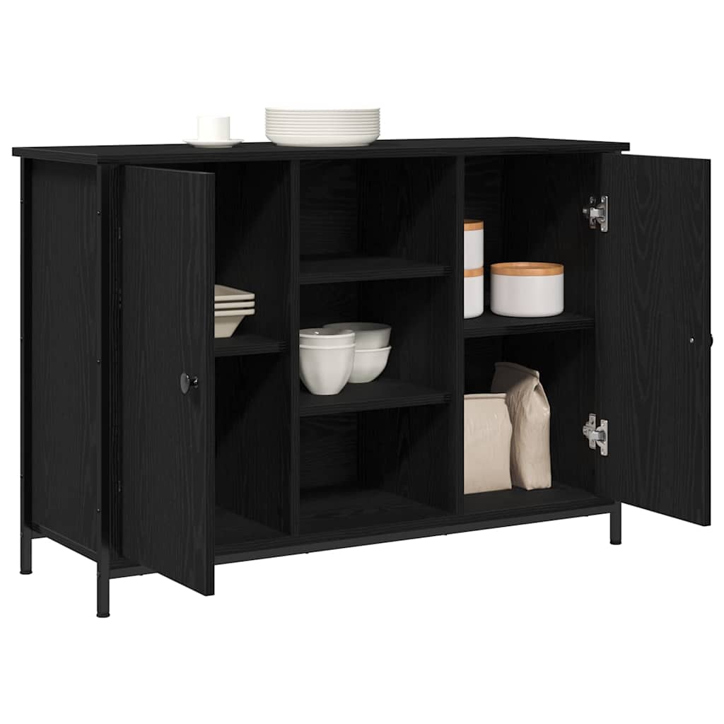 Sideboard Zwart Eiken 100x35x70 cm Hout en Staal