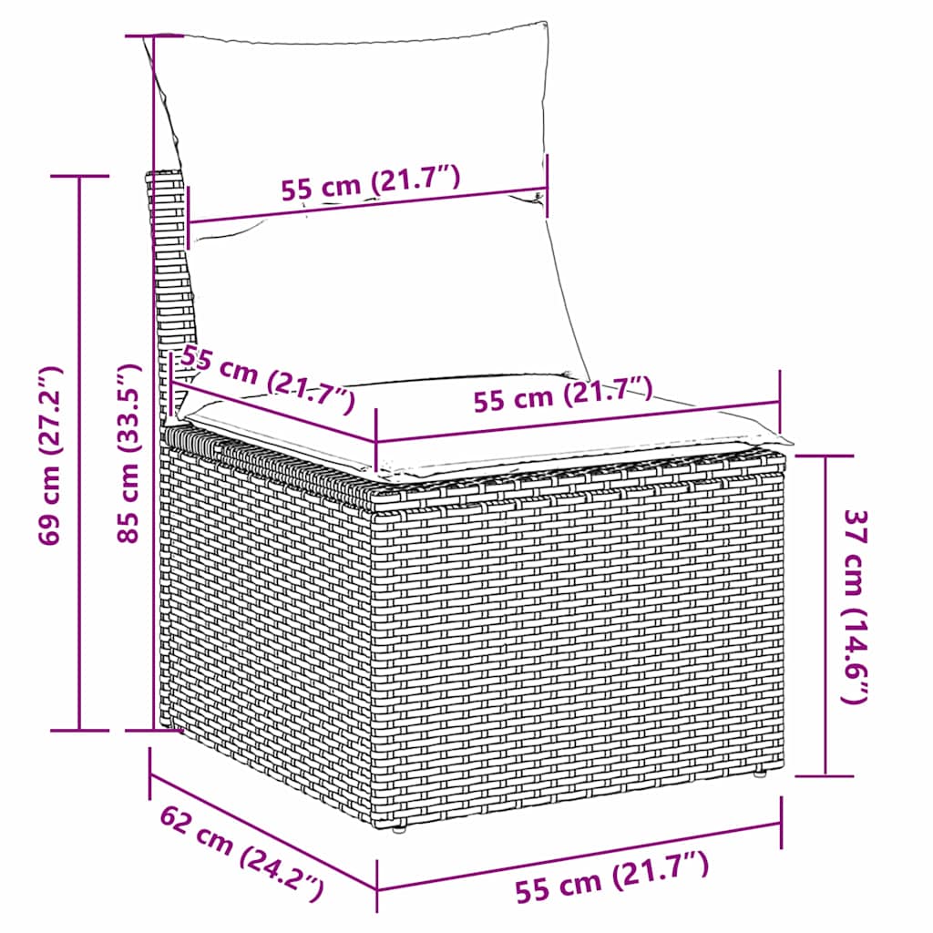 10-delige ligbed set met kussens lichtgrijs poly rattan
