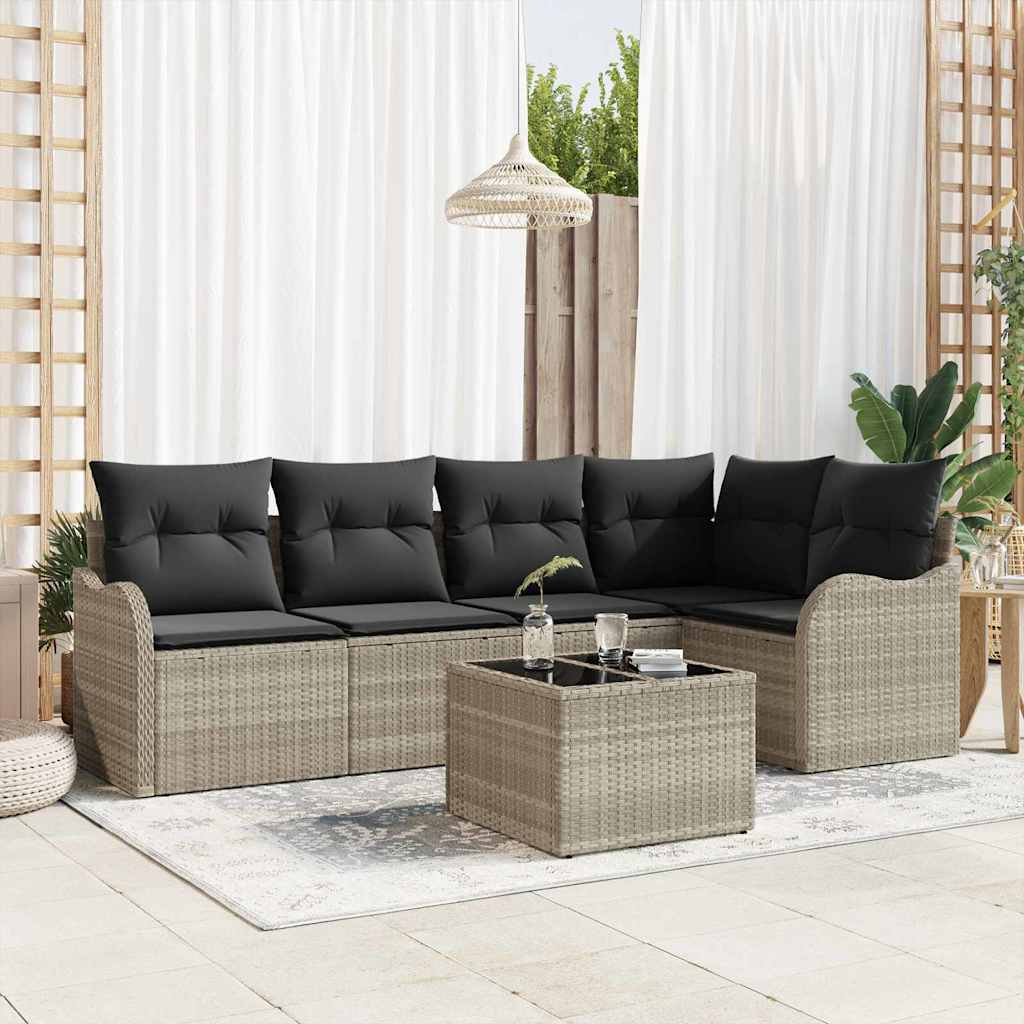 6-delige tuinset met kussens in grijs poly rattan