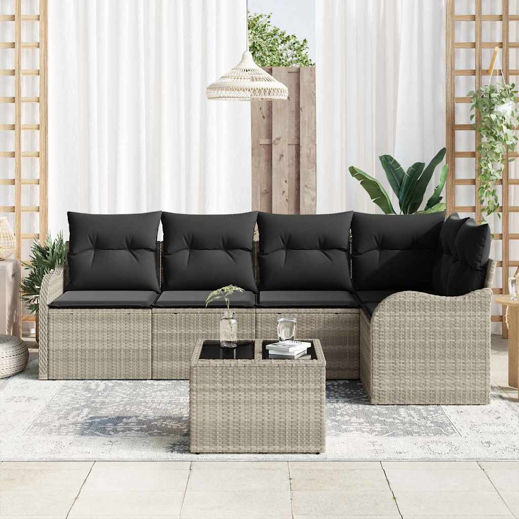 6-delige tuinset met kussens in grijs poly rattan