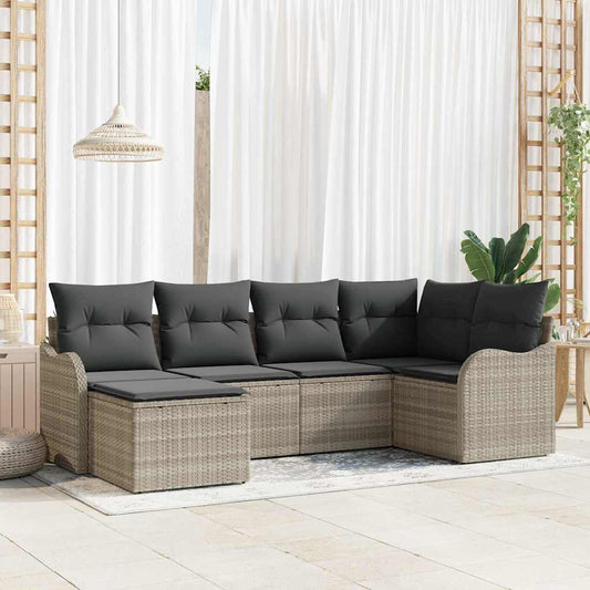6-delige tuinset met kussens in lichtgrijs poly rattan