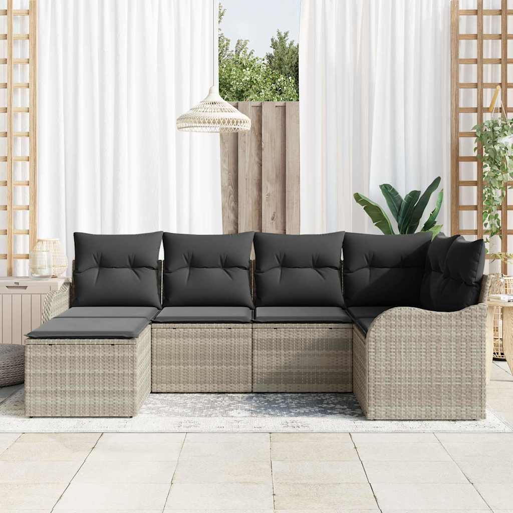 6-delige tuinset met kussens in lichtgrijs poly rattan