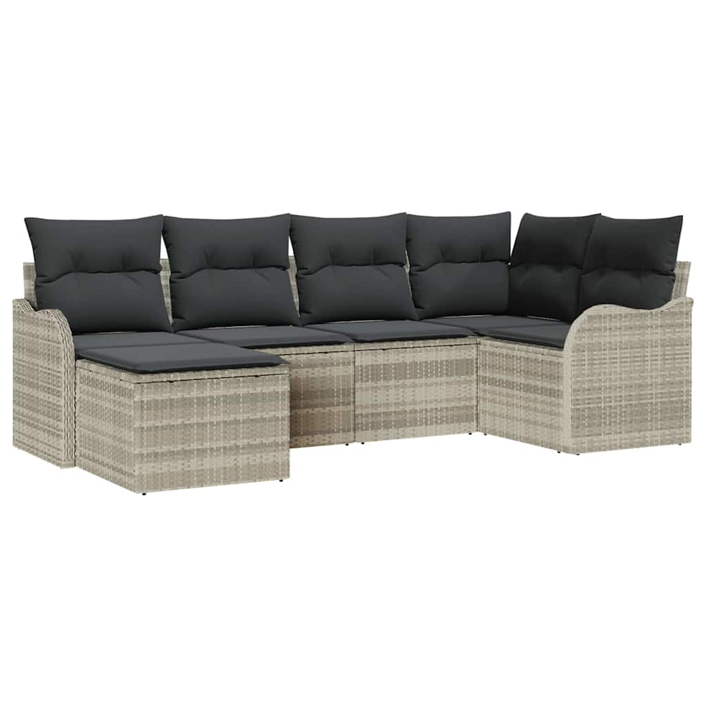 6-delige tuinset met kussens in lichtgrijs poly rattan