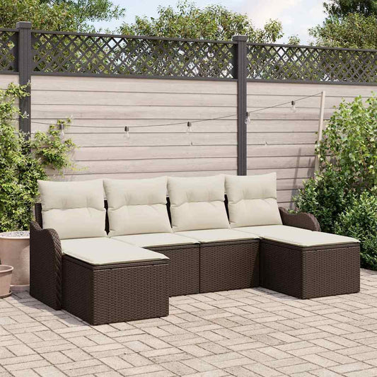 6-delige tuinset met kussens in bruin poly rattan