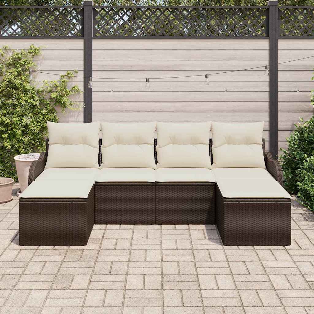 6-delige tuinset met kussens in bruin poly rattan