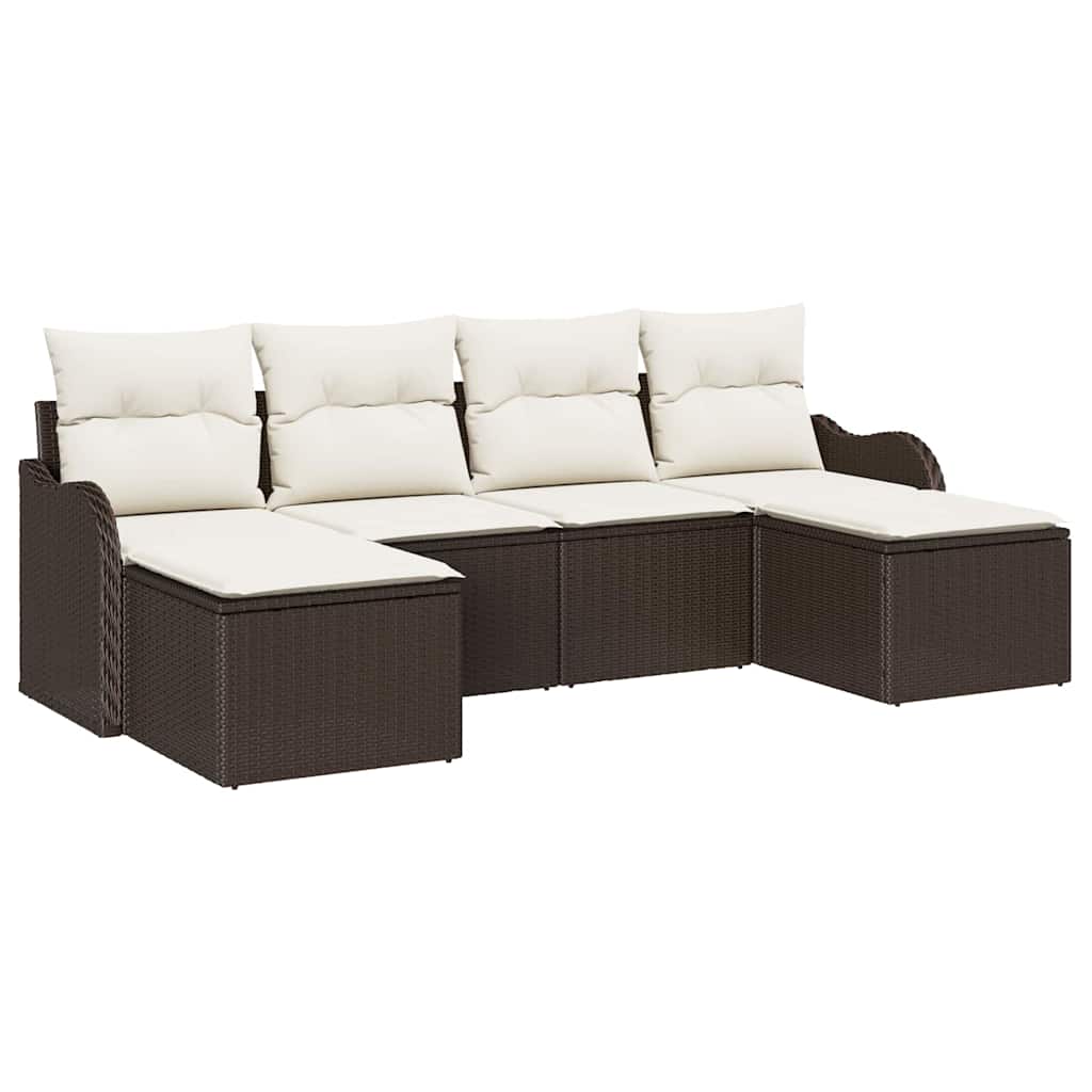 6-delige tuinset met kussens in bruin poly rattan
