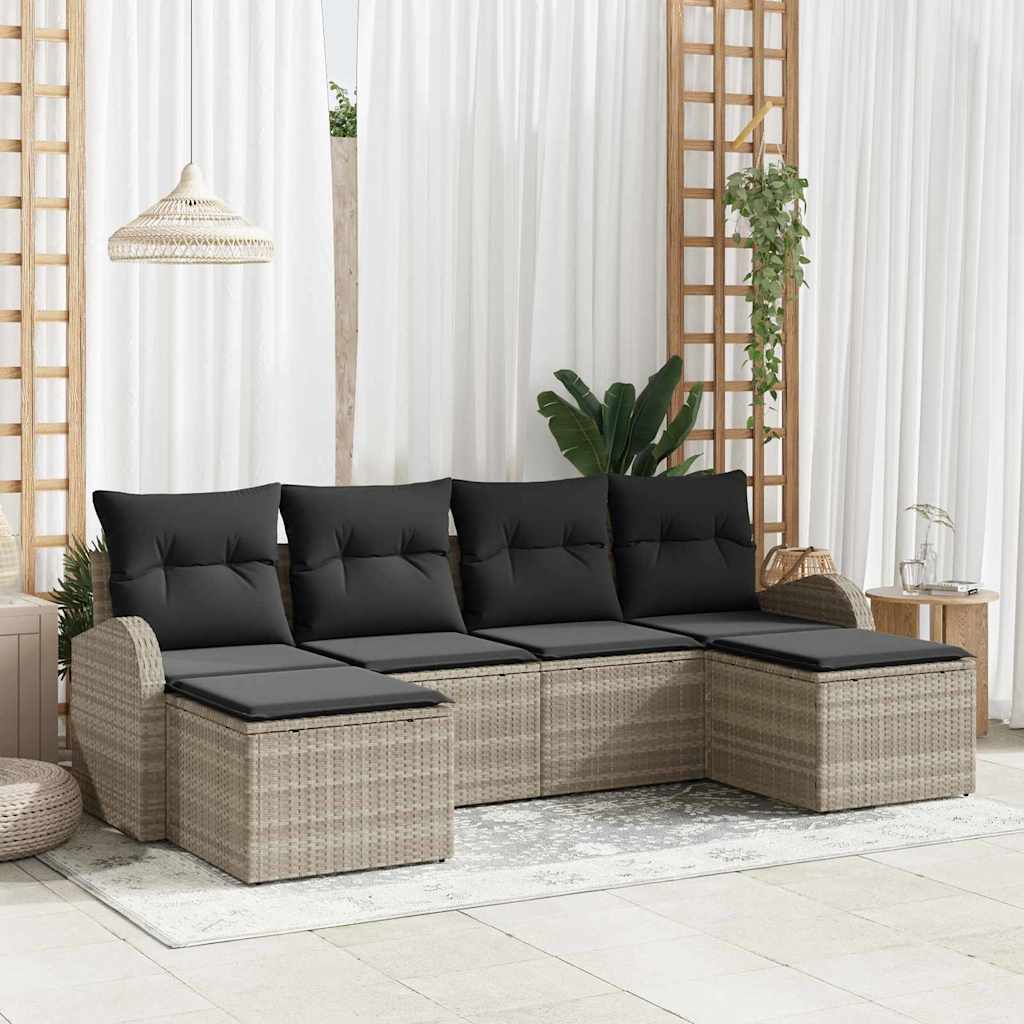 6-delige tuinset met kussens in lichtgrijs poly rattan