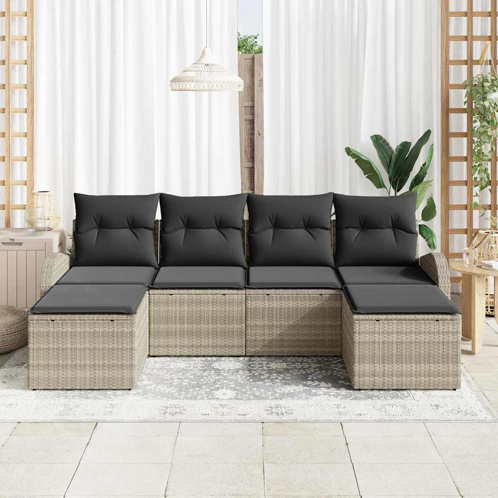 6-delige tuinset met kussens in lichtgrijs poly rattan