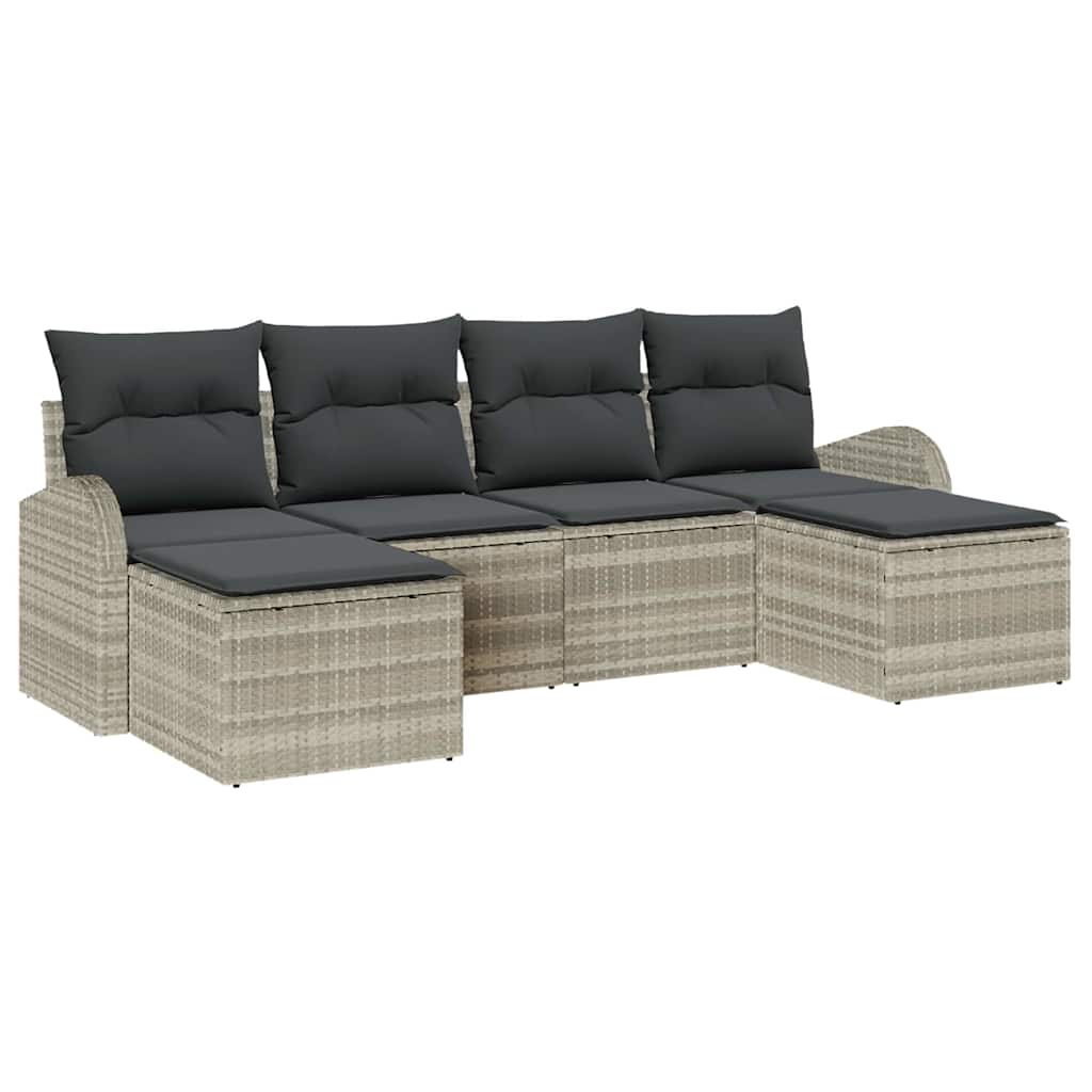 6-delige tuinset met kussens in lichtgrijs poly rattan