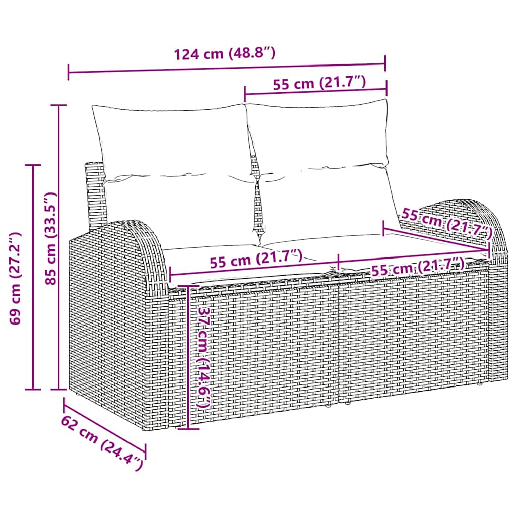 6-delige tuinset met kussens in lichtgrijs poly rattan
