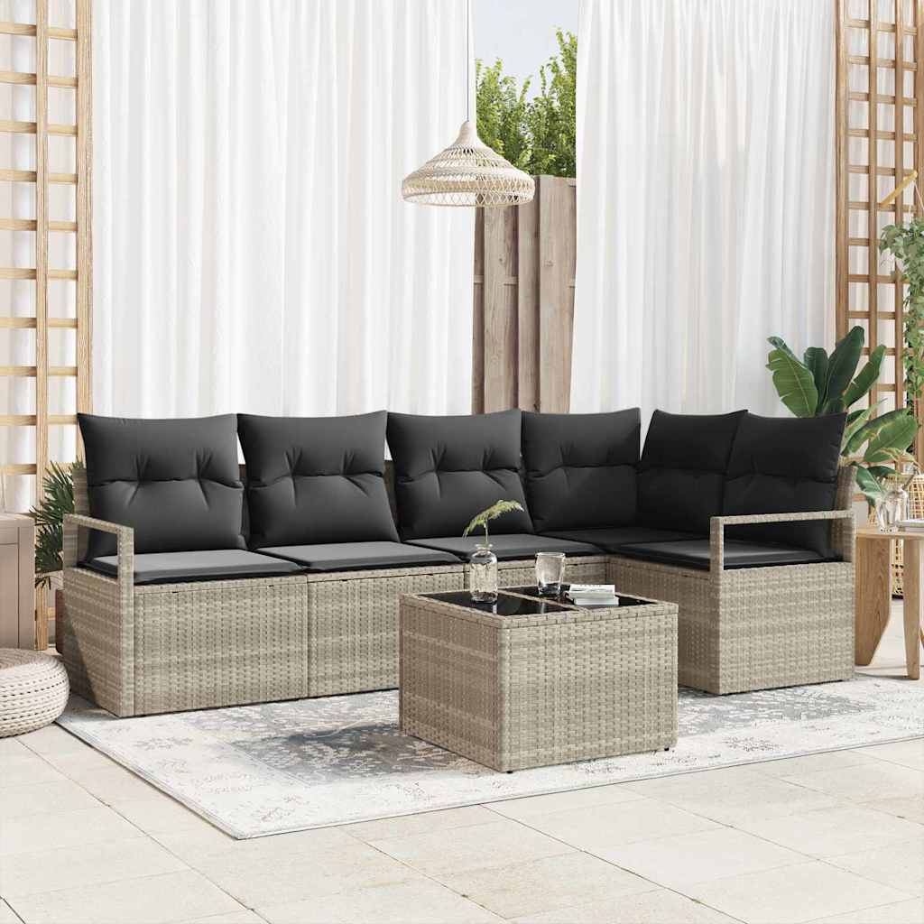 6-delige tuinset met kussens in grijs poly rattan