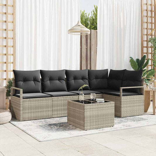 6-delige tuinset met kussens in grijs poly rattan
