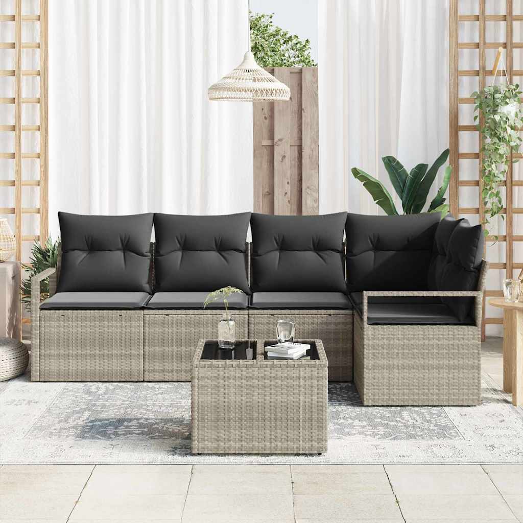 6-delige tuinset met kussens in grijs poly rattan