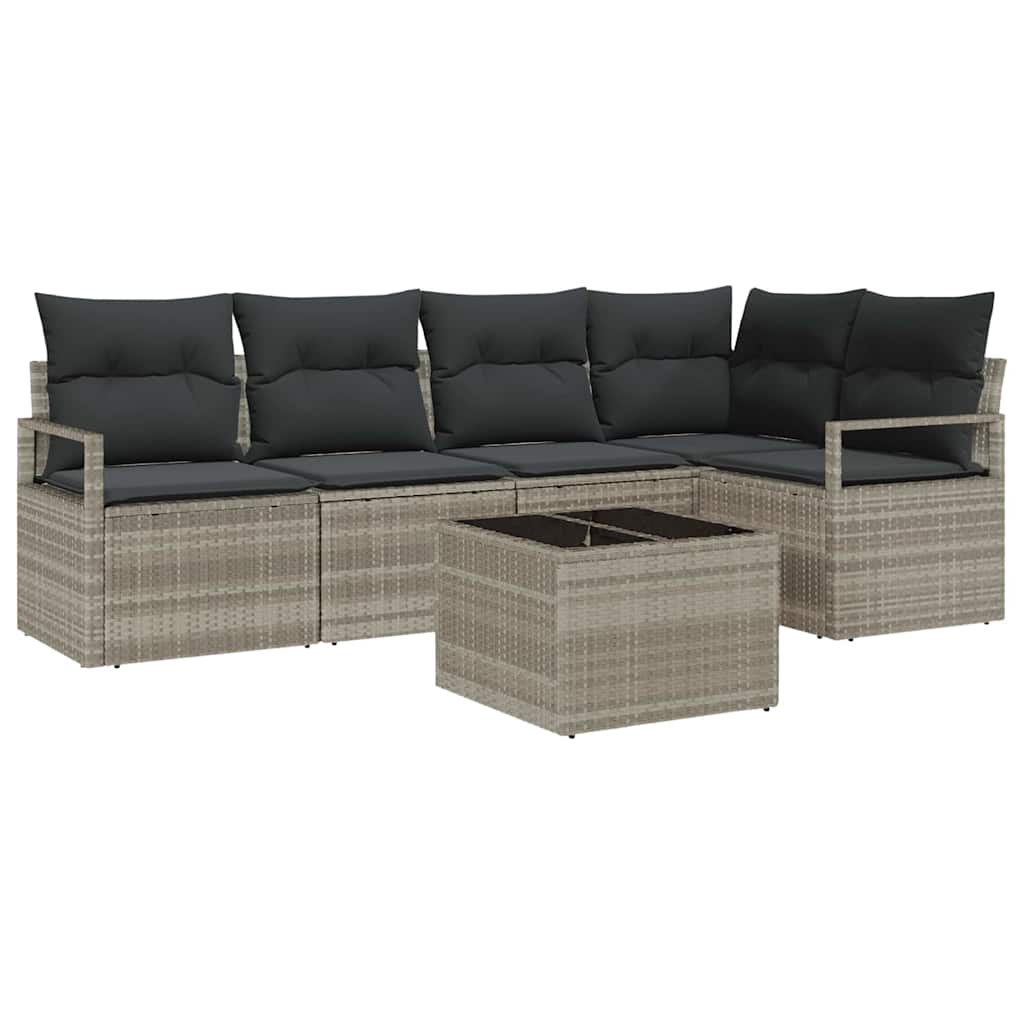 6-delige tuinset met kussens in grijs poly rattan
